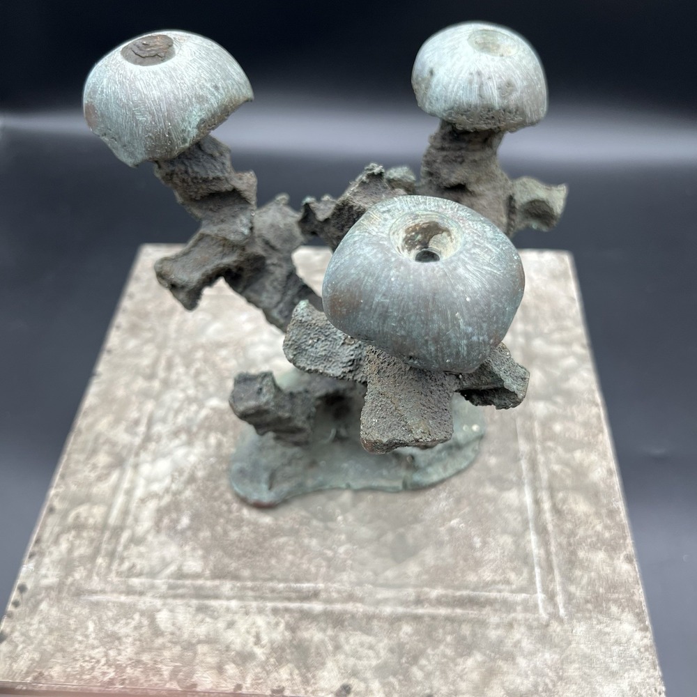 Vtg Brutalist Cast Bronze Mushroom Sculpture 6.5" Mid Century Organic Art MCM - Picture 4 of 12